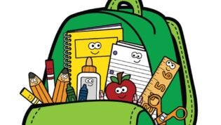 backpack full of school supplies with googley eyes